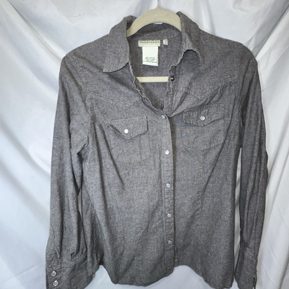 VTG Jeffery Banks Gray Women's Western Pearl Snap Shirt Long Sleeve Large